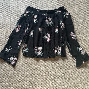 Mahina Floral Black Off-the-Shoulder Top - Size M